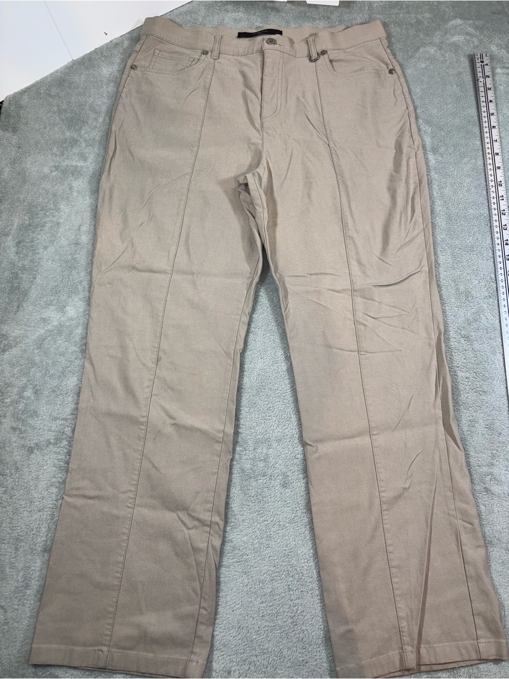Simon Chang Denim Beige Center Seam Straight Leg Pants - Size 14